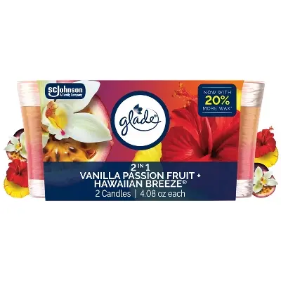 Glade Candle 2in1 Hawaiian Breeze & Vanilla Passion Fruit 2PK 3/4.08oz